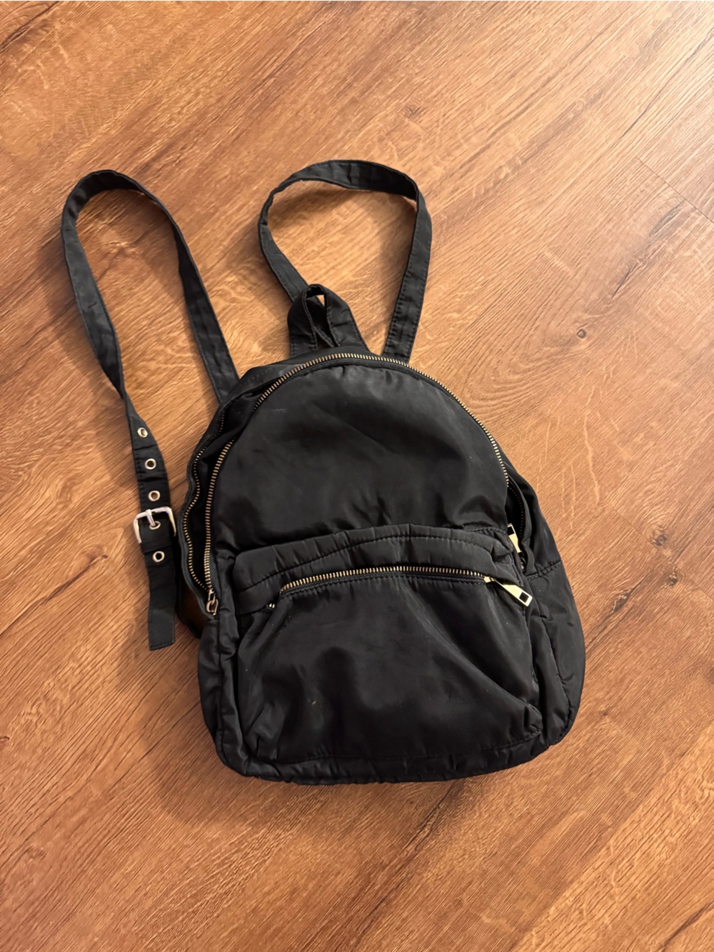Forever 21 Black Nylon Mini Backpack with Gold Zippers